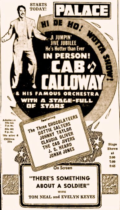 Cab Calloway, press ad 1944 Palace Youngstown