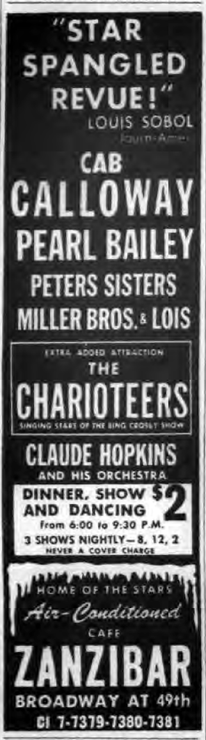 1946 0709 NY Post Zanibar ad Cab Calloway Pearl Bailey Charioteers Hopkins.png