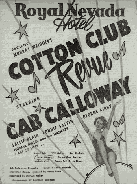 1957 04 Royal Nevada Hotel ad for Cotton Club Revue.png