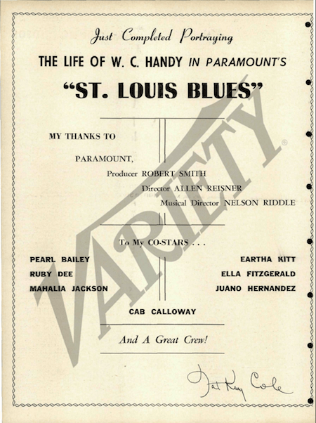 25 St Louis Blues 1958 Nat Cole thanks his costars in Variety ad.png