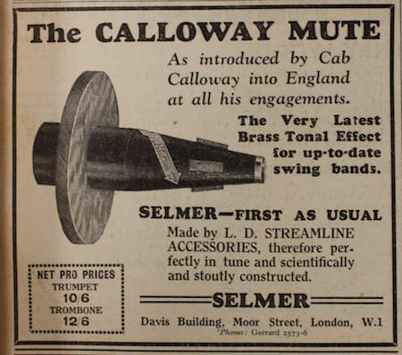 1934 0400 Calloway mute trumpet AD in Melody Maker UK.jpg