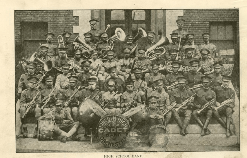 1920 Lincoln High School Band (Leroy with sitcks on left).png