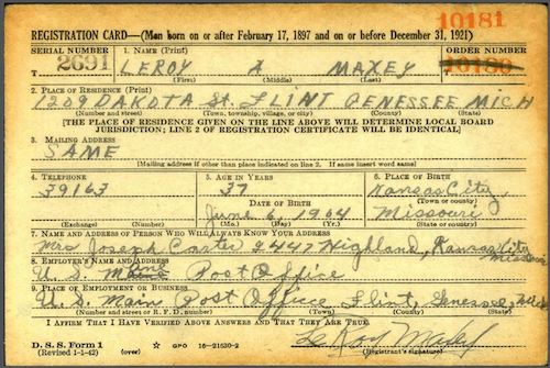1942 0216 Draft Card - Leroy Maxey.png