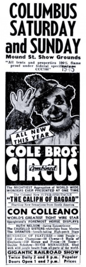 1945 0519 Lockwood Lewis side and minstrels side show attraction in COLE Bros Circus AD.png